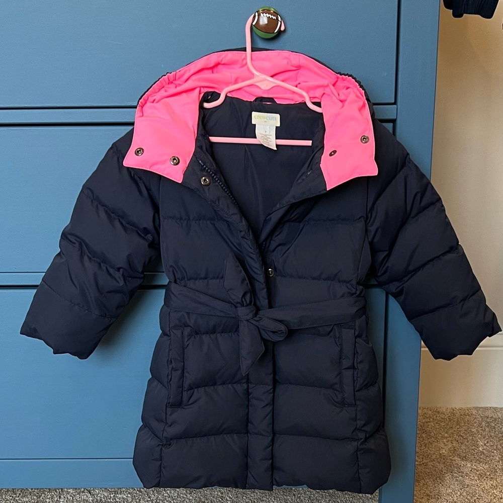 Crewcuts Navy Coat with Pink Hood Lining (Down)